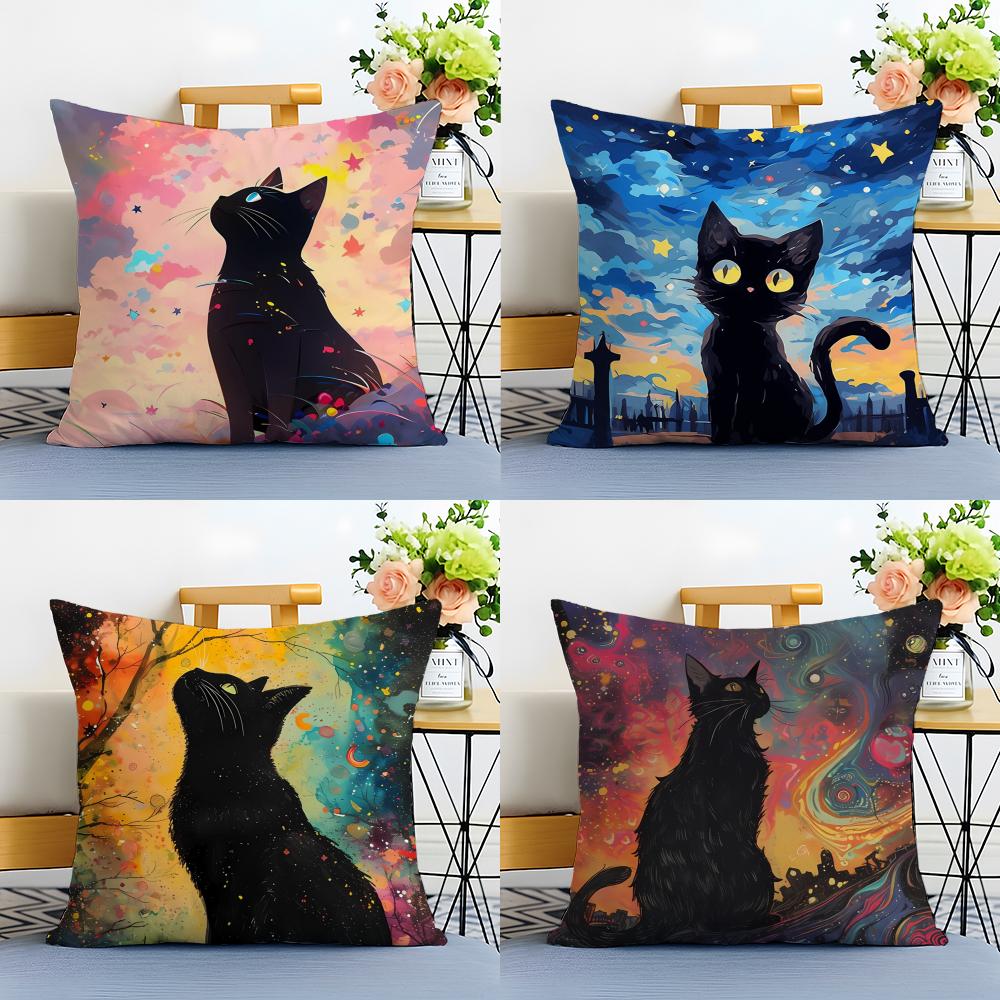 Fashion Casual Starry Sky Art cats Cozy Cushion Cover Linen Pillowcase Soft for Sofa Bed Home Room Decor
