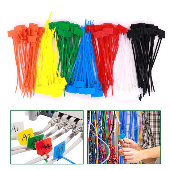 100 Pcs Nylon Marker Cable Zip Ties Self-Locking Zip Tags with Write On Cord Label for Electronics Network Ethernet Wire Organization