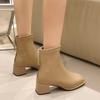 2024 New Fashion Ankle Boots Women Elastic Socks Boots High Heel Thicks Heel  Short Boots Square Toe  Retro Ladies Shoes