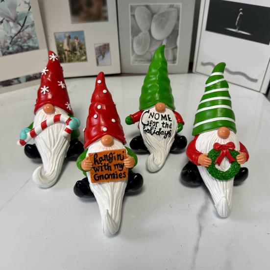 Christmas Gnome Figurine Cartoon Sitting Faceless Dwarf Resin Statue Sculpture Home Office Desktop Decoration Ornament