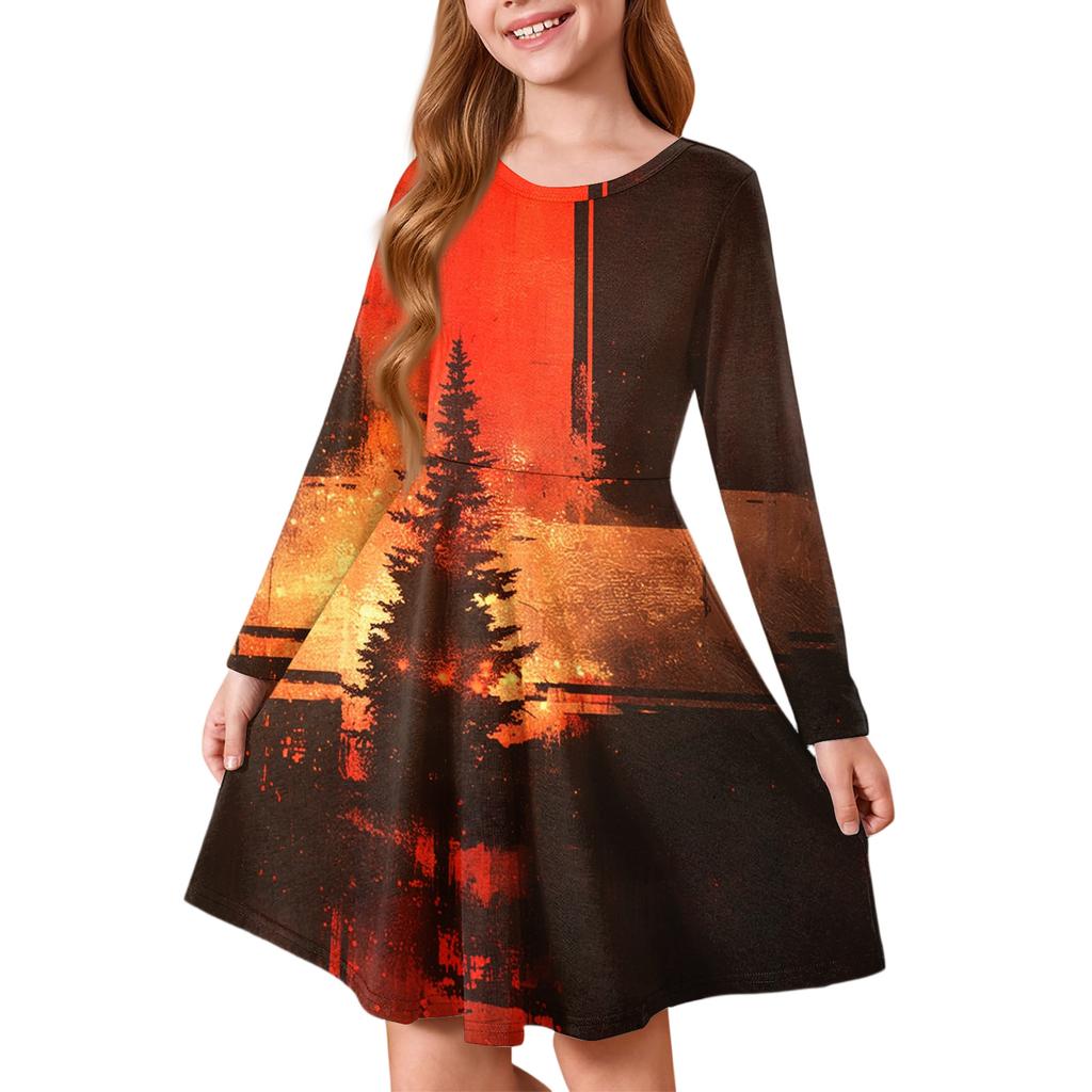 Girls' Princess Dress - Long Sleeve A-Line T-Shirt Dress Christmas Day