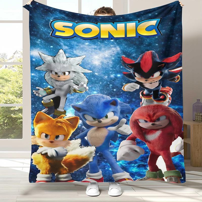 Ретро Мультяшное Игровое Фланелевое Одеяло S-Sonic, Ультра Мягкое Теплое Плюшевое Покрывало для Дома, Спальни, Кровати, Дивана, Походного Пикника, Подарок