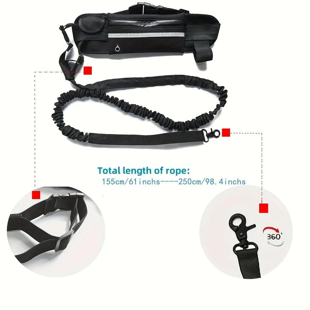 Reflective Dog Leash with Zipper Hands Free Pouch Waist Bag for Running Walking Durable Belt Dog Traction Rope Pet Accessories