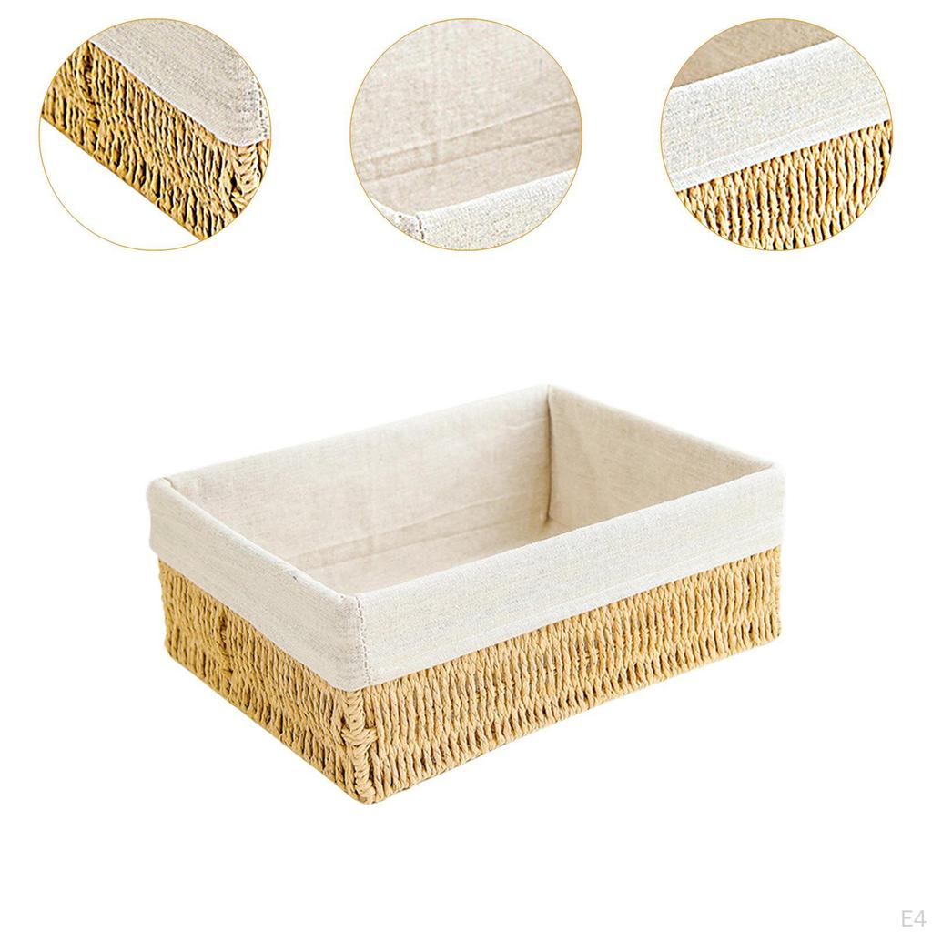 Storage Basket - Woven Paper Rope Bin, Box for Makeup Closet Bathroom Bedroom