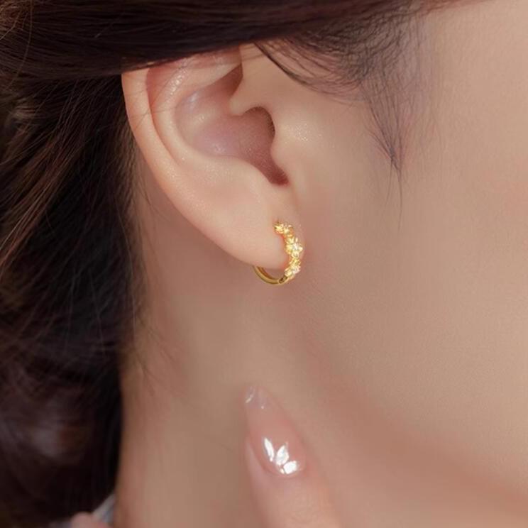 Серьги-кольца из стерлингового серебра S925 с фианитами в виде цветка, женские, в корейском стиле, новинка лета, изысканный и нишевый дизайн.