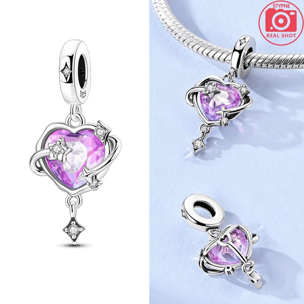 Original Charm Copper Purple Heart Pendant Pink Arrow Cat Dog Bead Fit Bracelet Women Accessory Valentines Gift Jewelry