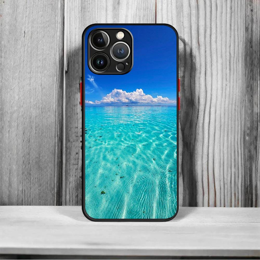 Морской синий Небесный пляж матовый Ударопрочный Для iPhone 16 15 11 12 13 14 Pro Max X XSMAX Mini Чехол для телефона