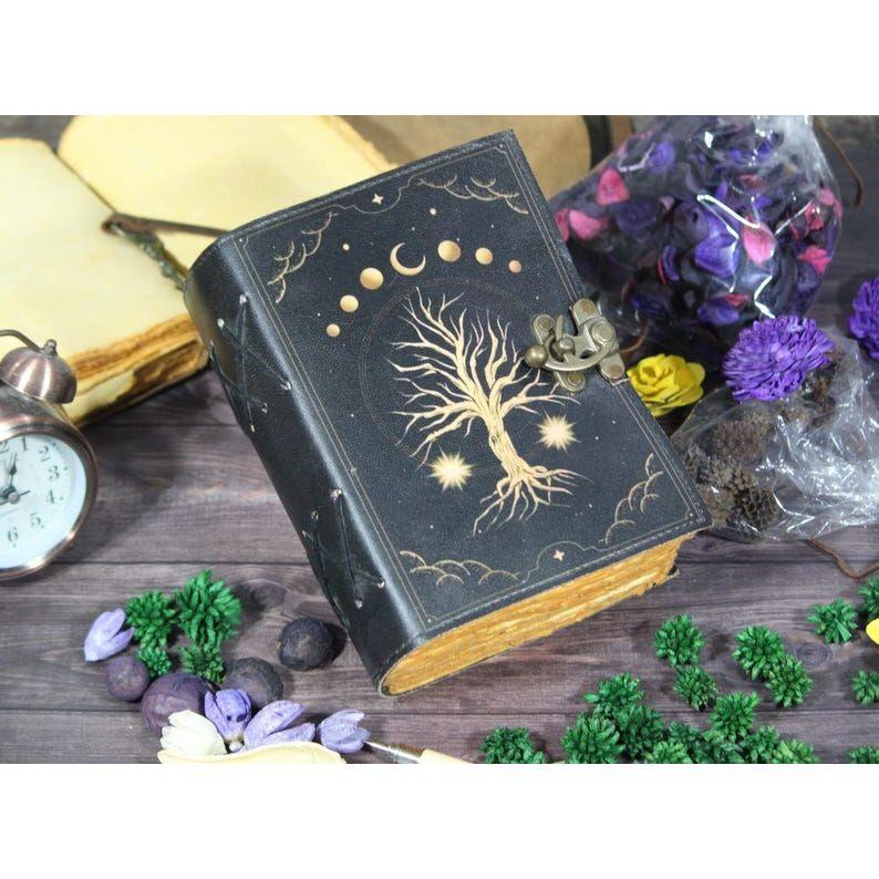Tree of Life Leather Grimoire Journal: Blank Book of Shadows