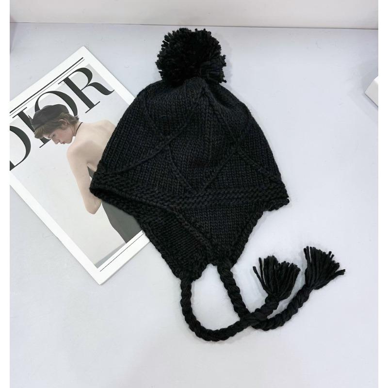 25 Early Autumn New Warm Knitted Hat Cute Hairball Ear Protection Bag Head Hat Wool Hat Autumn and Winter