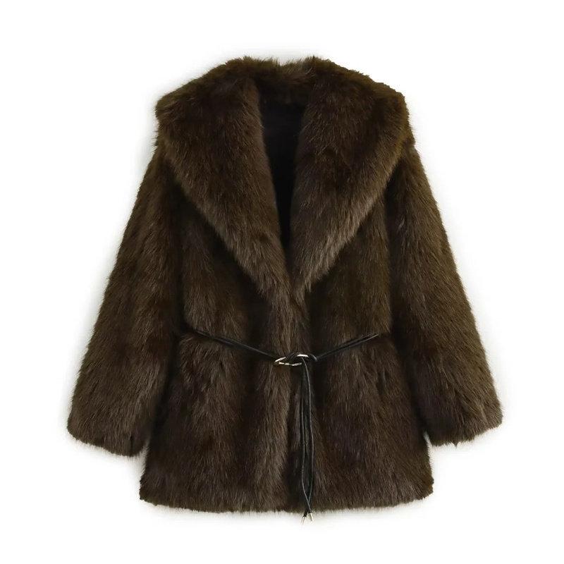 Women Fuzzy Fleece Short Jacket Solid Color Warm Plush Coat Long Sleeve Casual Outerwear