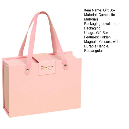 Flap Folding Box Hidden Magnetic Closure with Durable Handle Rectangular Handheld Tanabata Gift Box