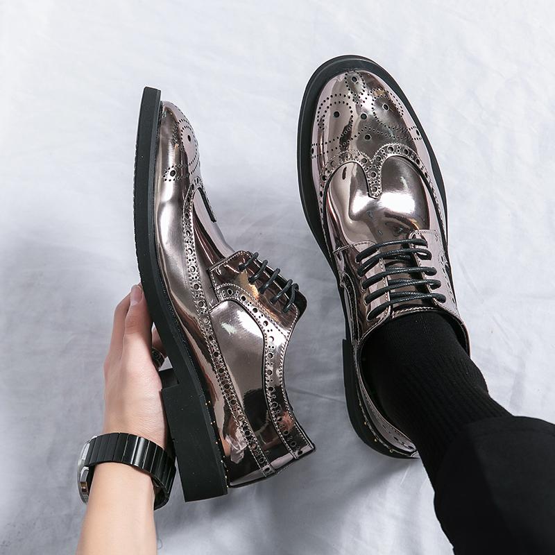 Casual Shoes for Men Shoes Big Size Fashion Gold Silver Loafers Men Luxury Casual Brogue Club Wedding Party Block Leather Shoes