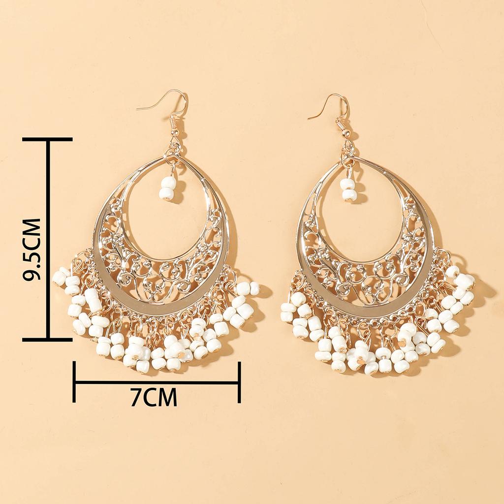 2 шт. женские серьги-кисточки из полых рисовых бусин в стиле бохо для отпуска и персонализированных аксессуаров