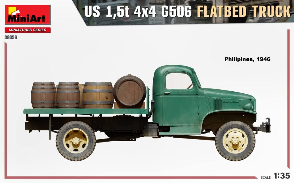 MiniArt Масштабный американский грузовик 4x4 G506 с бортовой платформой, пластиковая модель MA38056 1/35 1.5т (Формованный цвет)