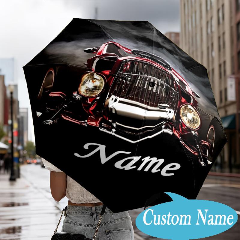 Custom Name School Bus Adventure Umbrella Folding Umbrella, Automatic Umbrella - 8-Frame for Travel, Casual Lightweight Personalized Gifts
