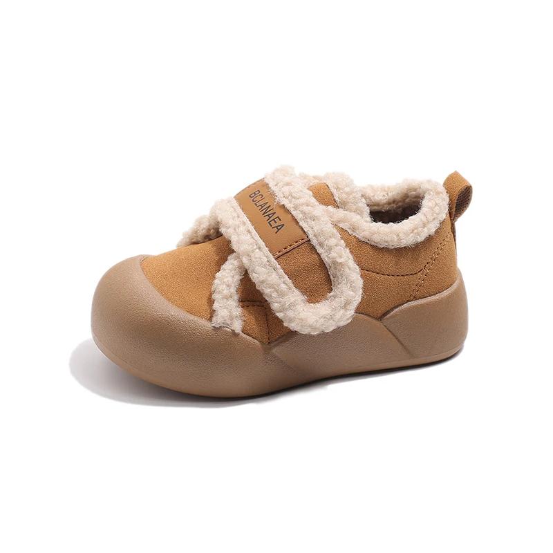 2024 Детские меховые кожаные туфли для девочек, зимняя новая мода в корейском стиле, мягкая подошва, нескользящая, универсальная, шикарная, повседневная обувь