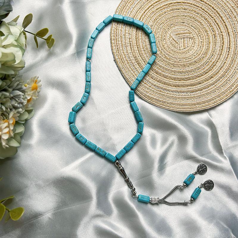 1шт ручной счетчик мусульманские имитация бирюзовые классические не позолоченные прямоугольные каменные молитвенные четки праздничные случаи 33 бусины