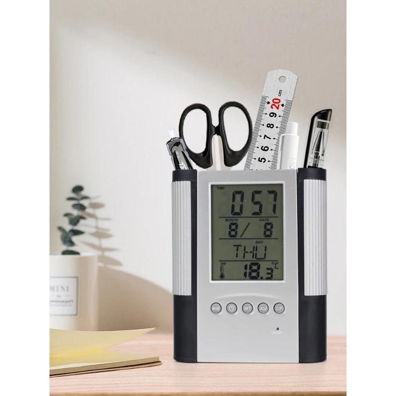 Вечный календарь, держатель для ручки, противоскользящее основание, отображение даты, времени, определение температуры, настольное хранилище, декоративные часы, держатель для ручки