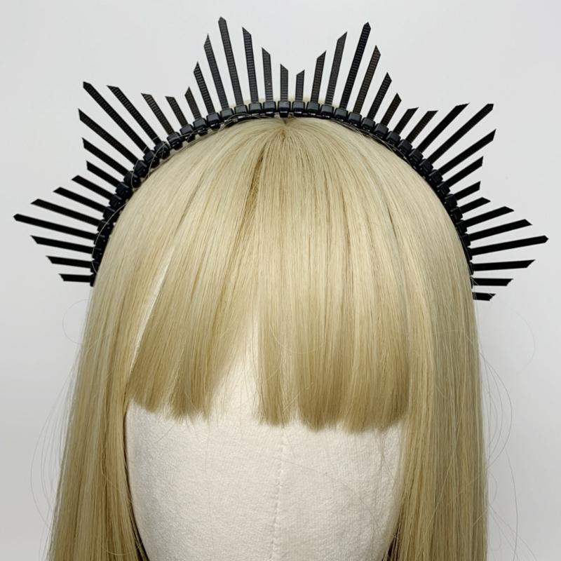 Темный ободок Корона ангела Ободок Свадебные тиары Божественный головной убор принцессы Обруч для волос Барочные тиары с шипами