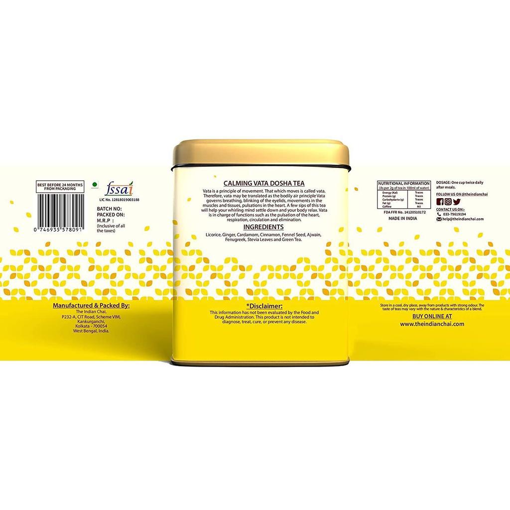 Calming Tea for Vata Dosha (100 G), Calming Vata Dosha Tea, Indian Chai