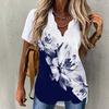 New Fashion Floral Printing Women Blouses Deep V-neck Loose Tops Summer Casual Short Sleeve Vacation Tee Shirts