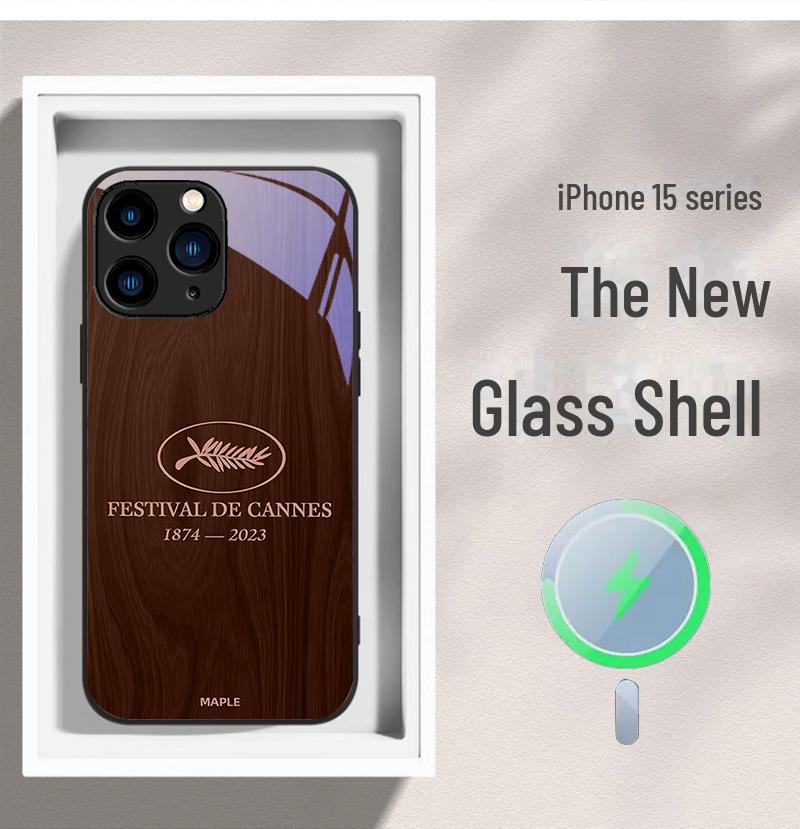Wood Grain Magnetic Phone Case for Apple 13, 12mini, iPhone 11, 14/15 Pro. Silver Cannes Design, Anti-drop and Simple.
