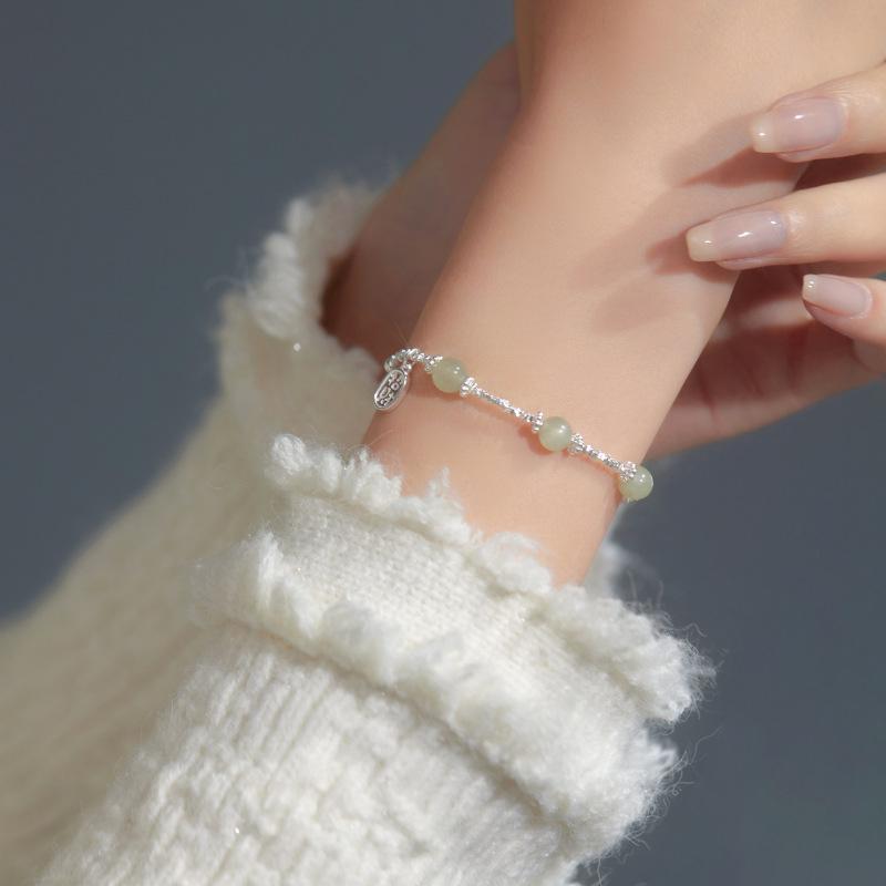 S925 Серебряный сломанный серебряный браслет Lucky Tag для женщин, Hetian Jade, свежий нишевый браслет, женская серия