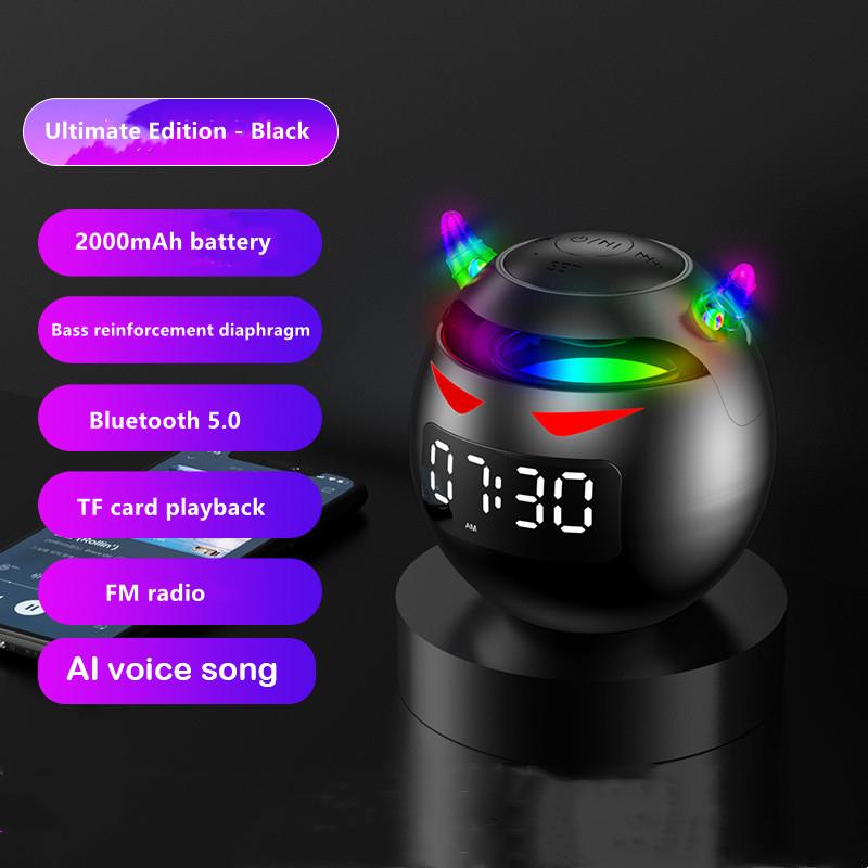 Портативный милый маленький дьявол AI умный Bluetooth-динамик 3D стерео сабвуфер мини светодиодные цифровые часы будильник водонепроницаемая музыкальная шкатулка HIFI