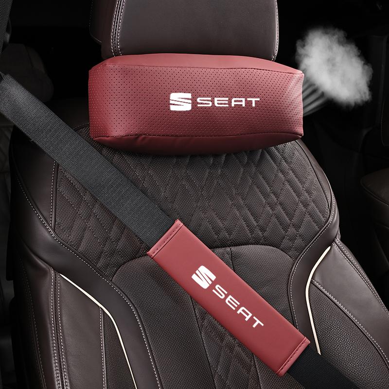 kncr9 Car Seat Headrest Auto Logo Neck Pillow For Seat Leon 5F Mk3 Ibiza 6J Tarraco Arona Ateca Alhambra Exeo Mii Interior Accessories