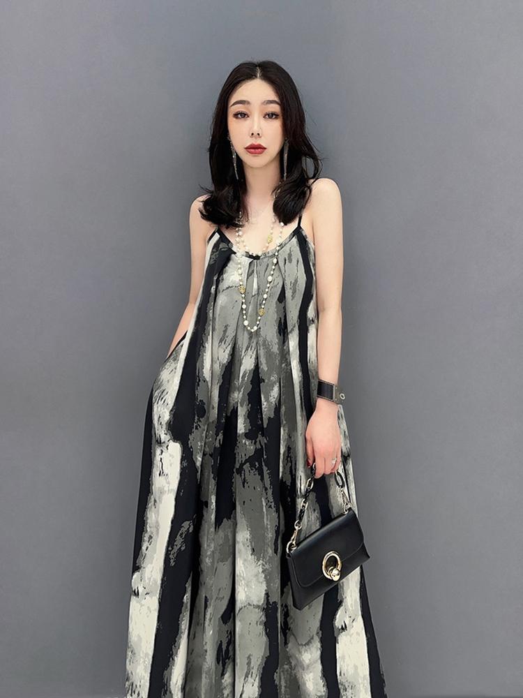 Xitao Модные свободные элегантные комбинезоны без рукавов с леопардовым узором Goddess WLD16530