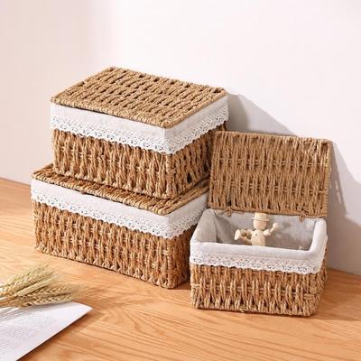 Imitation Rattan Storage Baskets Hand-woven Storage Bins Container Storage Box Home Decor