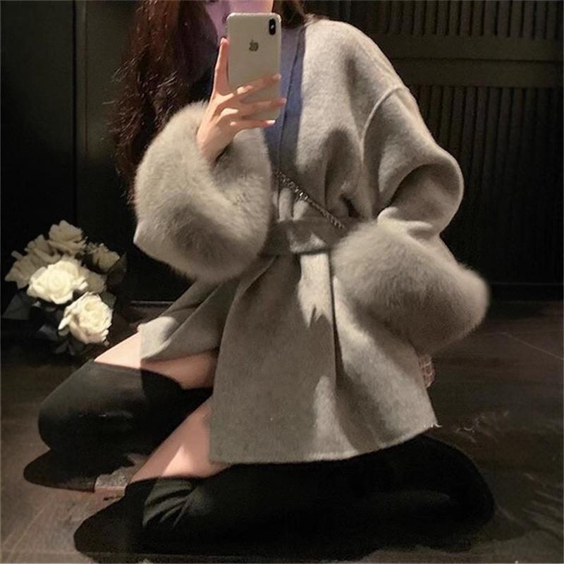 New Autumn and Winter Double-sided Cashmere Coat for Women Fox Fur High-end Cloak Woolen Coat for Women