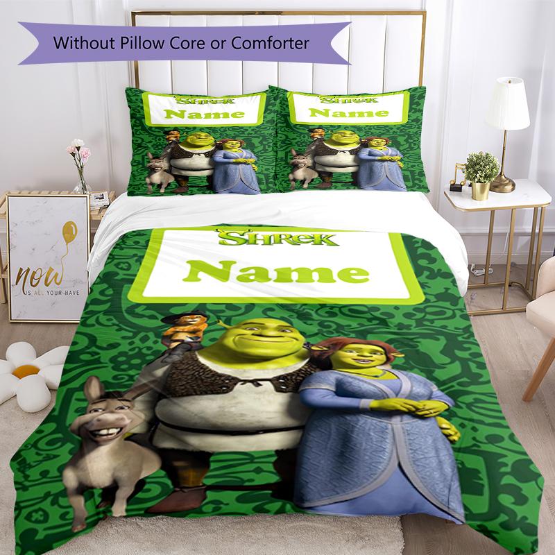 3pcs Custom Name Shrek Bedding Set Duvet Cover Closure Includes 1 Duvet Cover & 2 Pillowcases, Soft and Comfortable for All Seasons.
