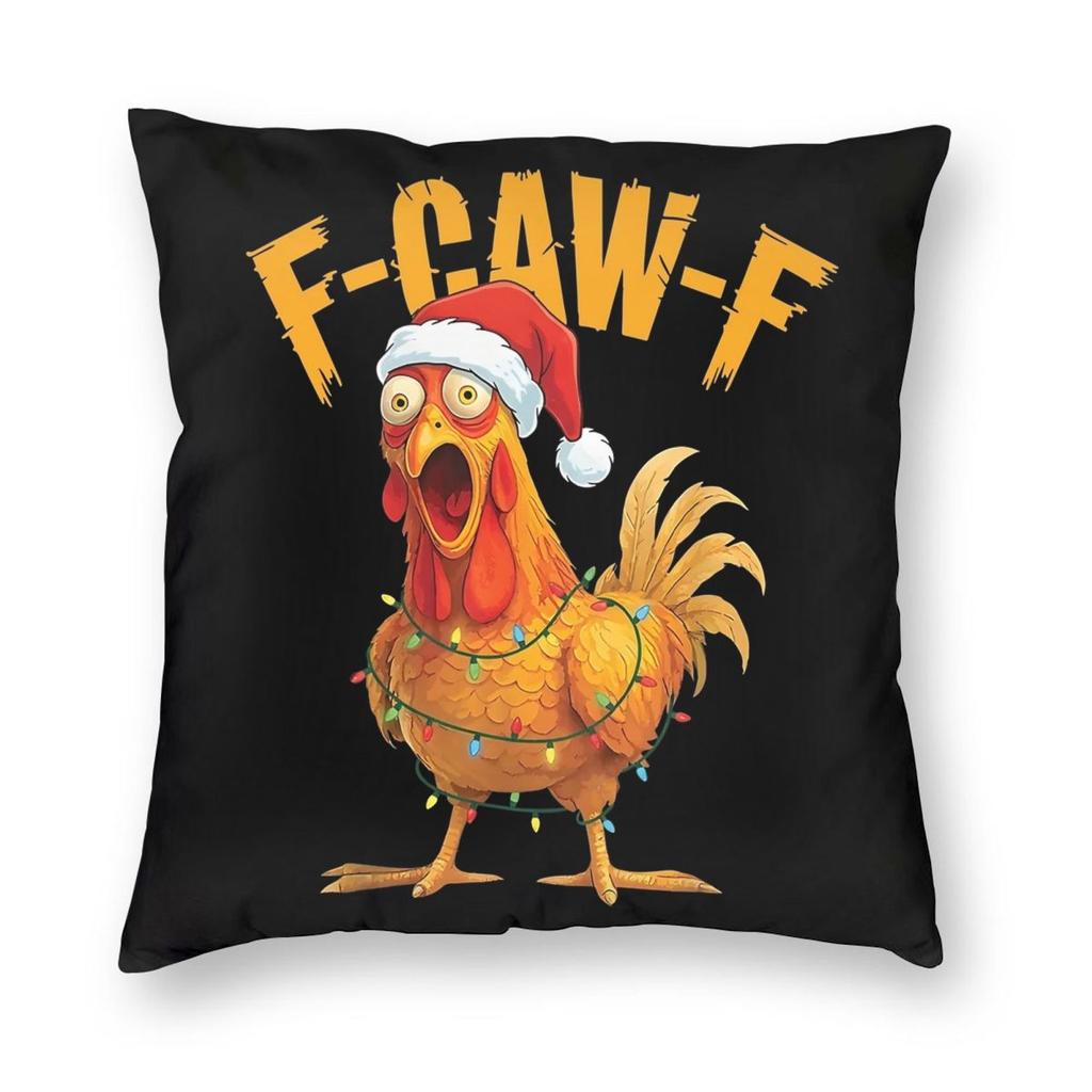 Christmas F-Caw-F Chicken Pillowcase Printed Polyester Cushion Cover Decorative Pillow Case Cover Home Zippered 18''
