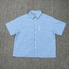 Mertra Blue Plaid Short Sleeve Shirt Men Women Embroidered Pocket Casual Loose Fit Teen Streetwear