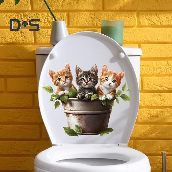 Наклейка на крышку унитаза с изображением кошек, самоклеящаяся водонепроницаемая наклейка на сиденье унитаза, отклеивающаяся и приклеивающаяся наклейка с изображением котят для ванной комнаты, стены, окна спальни