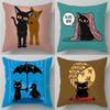 Model Room Decoration Square Sofa Pillow Pillow for Sleeping with Cute Cartoon Cat Print Pillow Case