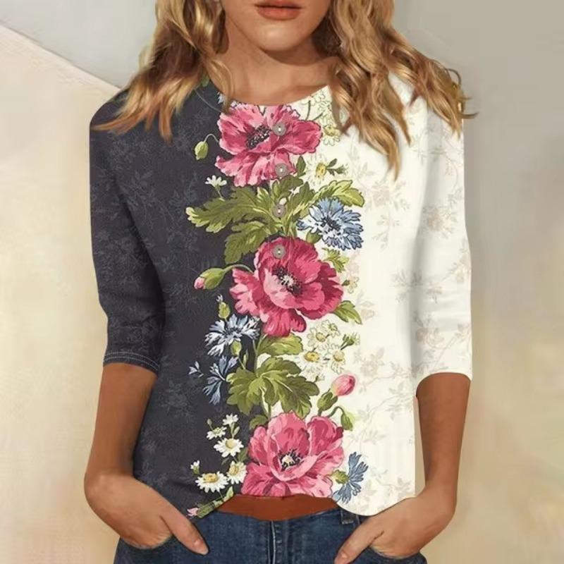 Women'S T-Shirts 3D Printing Fashion Casual Round Neck Clothing Long Sleeve Loose Printed T-Shirt Ladies Top