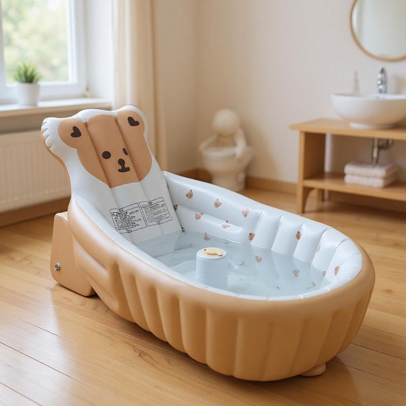 Kids Inflatable Bath Tub For Baby Gentle PVC Bath Accessories With Thick Cushioned Air Wall Baby Swimming Pool