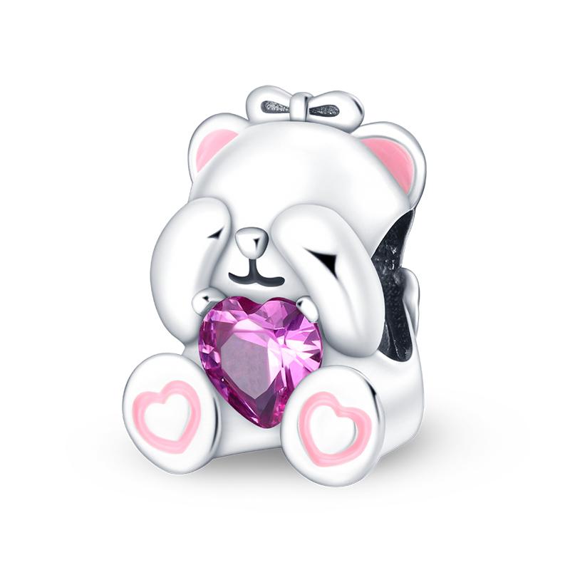 925 Серебряный цвет Кот Медведь Слон Кролик Милые розовые животные Подвески Бусины Подходит 925 Оригинальные Браслеты Изящные DIY Ювелирные Изделия Подарки