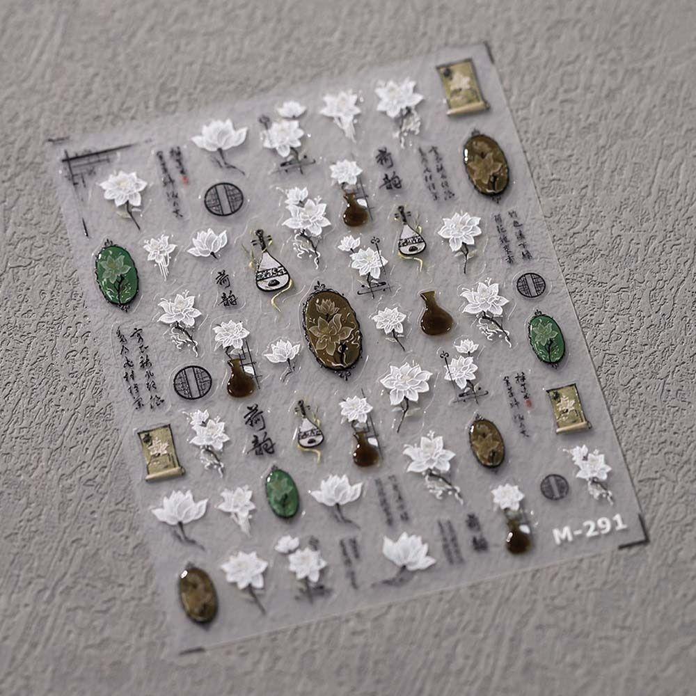Наклейки для ногтей с китайскими цветами и жемчугом, бамбуковые листья, китайские украшения для ногтей, леди