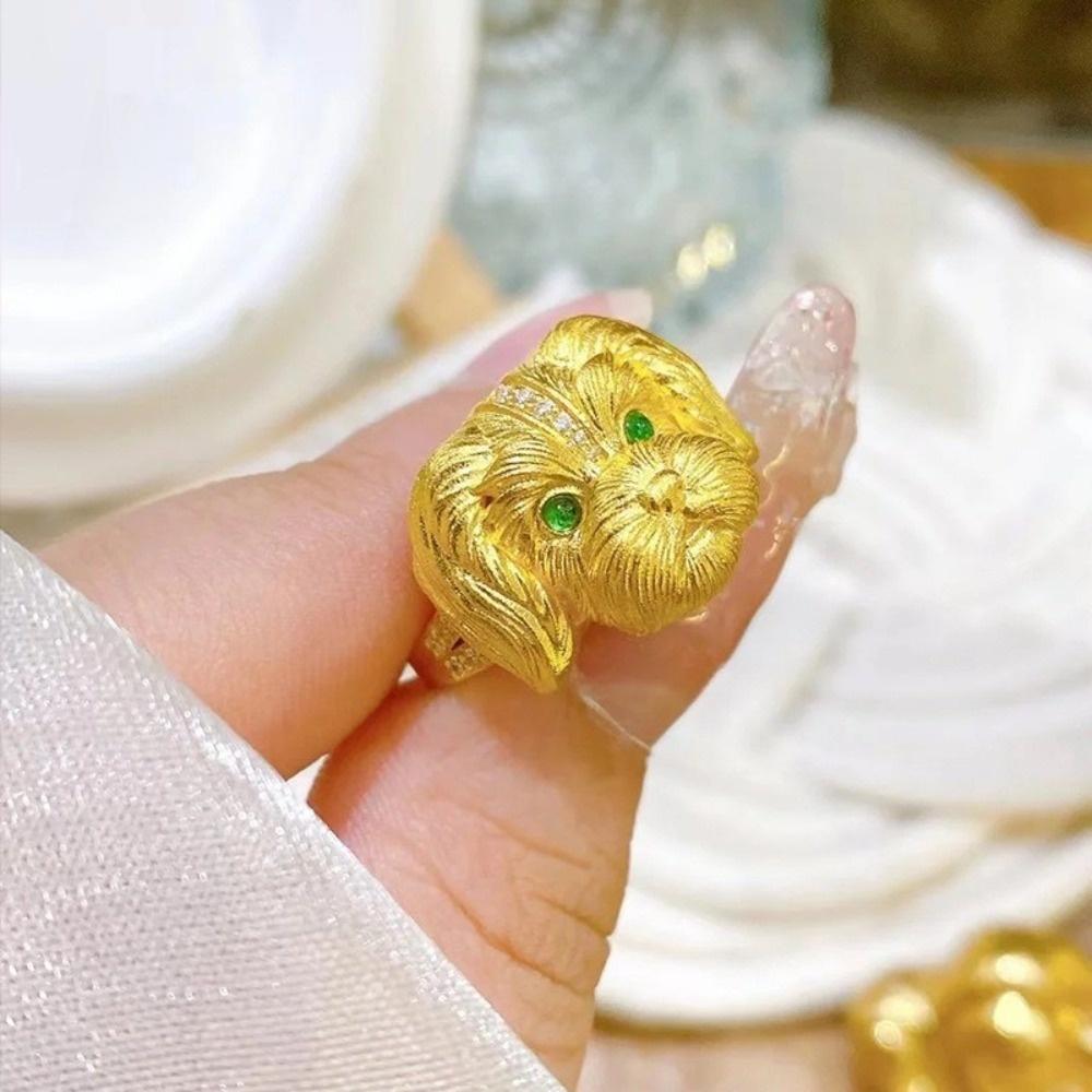 Metal Rhinestone Dog Rings Open Mouth Design Fashion Jewelry Cute Cat Ring Work