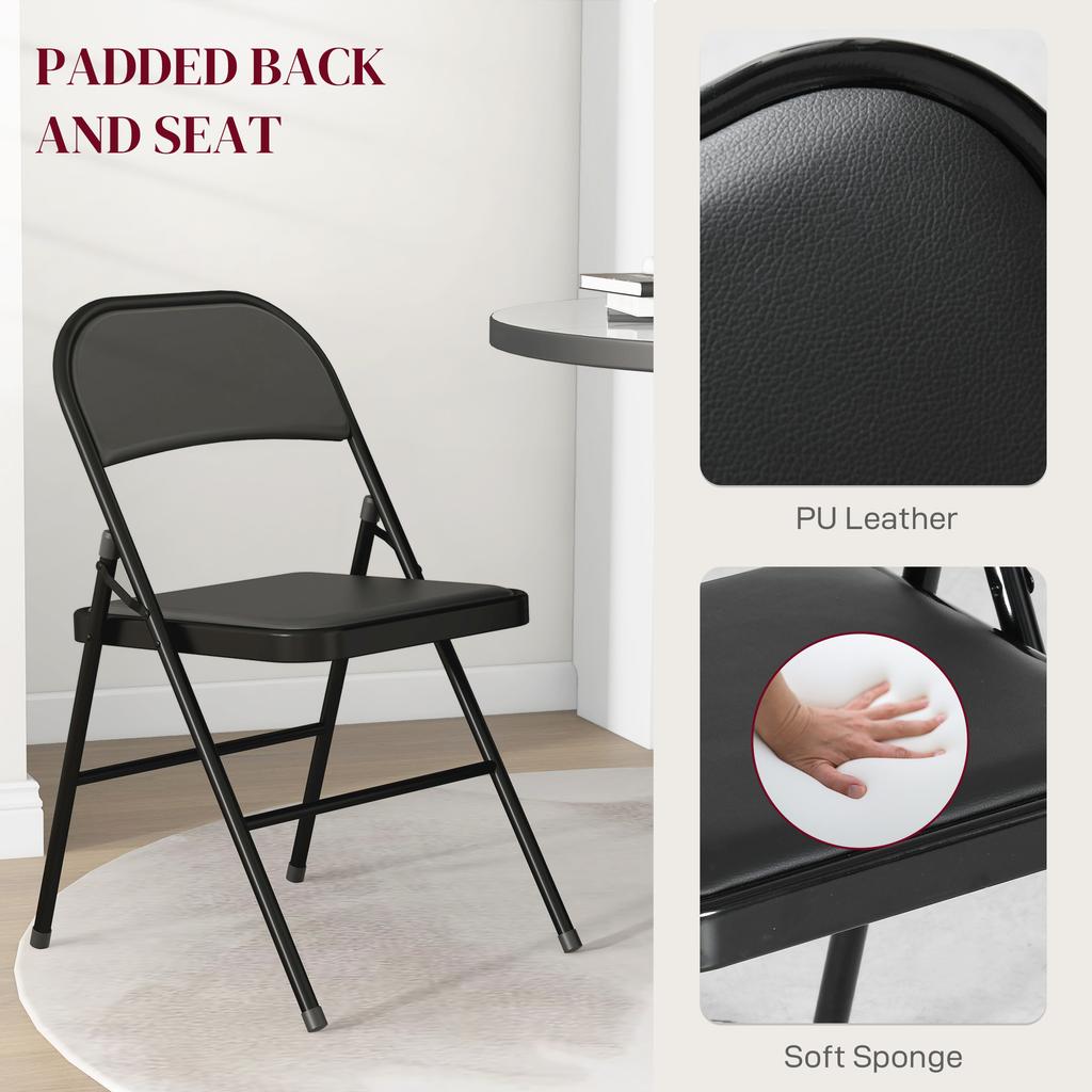 Set of Two Cushioned Folding Chairs - Black