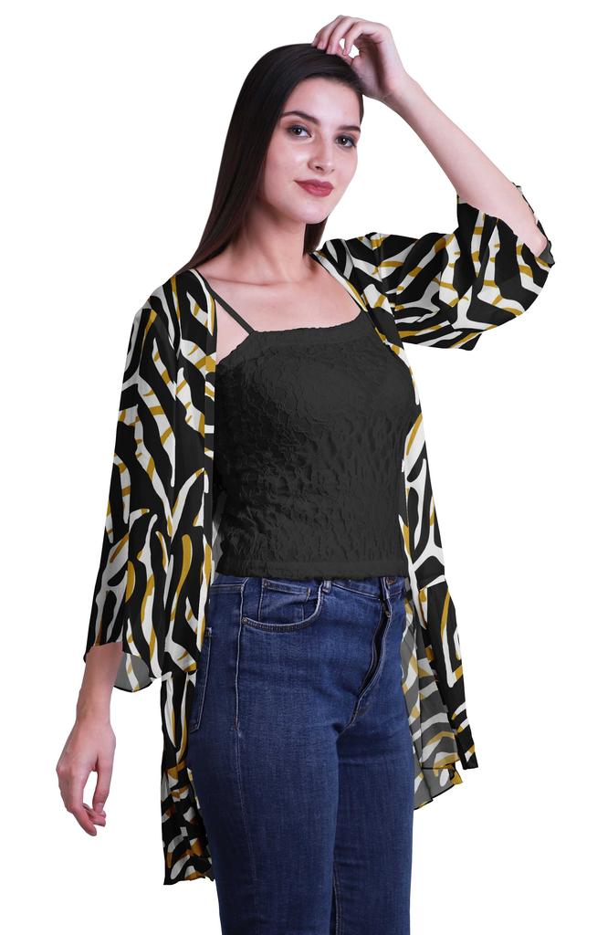 Moomaya Printed Georgette Beach Clothes For Women Short Shrug Cover Up