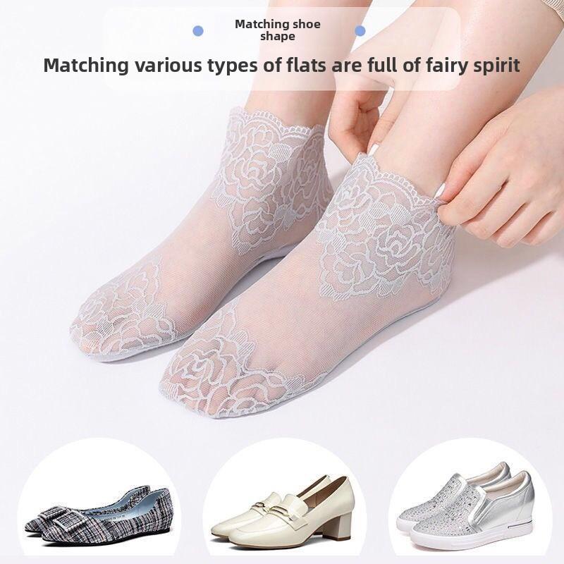 5 пар летних кружевных носков, женские кружевные носки, сетчатые дышащие носки-лодочки, ультратонкие нескользящие низкие носки
