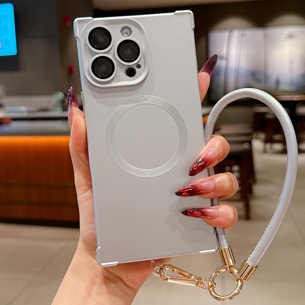 Для чехла Magsafe Кожаный ручной ремешок Шнурок для iPhone 16 15 14 13 Pro Max Магнитная беспроводная зарядка Ударопрочная мягкая накладка