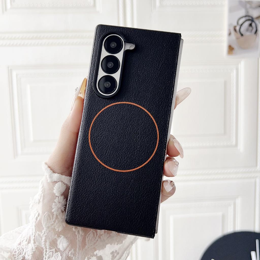 Samsung Galaxy Z Fold 7 6 5 Fine Ring Магнитная Беспроводная Зарядка Защитный Чехол Минималистичный Кожаный Складной Чехол для Телефона с Экраном