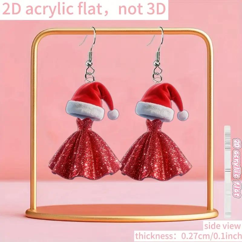 Cross-border new Christmas earrings red skirt design flat acrylic creative women's Christmas hat earrings jewelry
