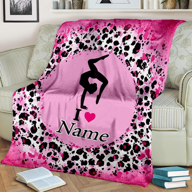 1PC Custom Name Gymnastics Art Flannel blankets Patterns Throw Blanket All-Season Soft Gift for Couch, Bed, Camping gifts