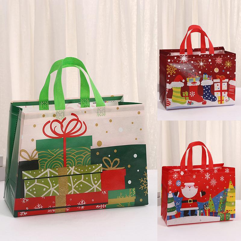 Рождественский подарочный пакет, нетканый упаковочный пакет для десерта, прочная сумка для хранения, сумка-тоут для покупок, праздничная сумка для вечеринок